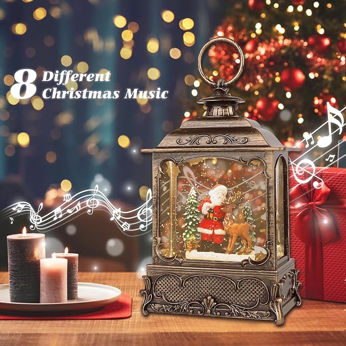 Christmas Snow Globes,Christmas Decorations for Home,with 6 Hour Timer,Musical Snow Globe,Battery Or USB Powered,Christmas Lantern,Christmas Festival Decor, Santas Reindeer-Ruum Studio Home