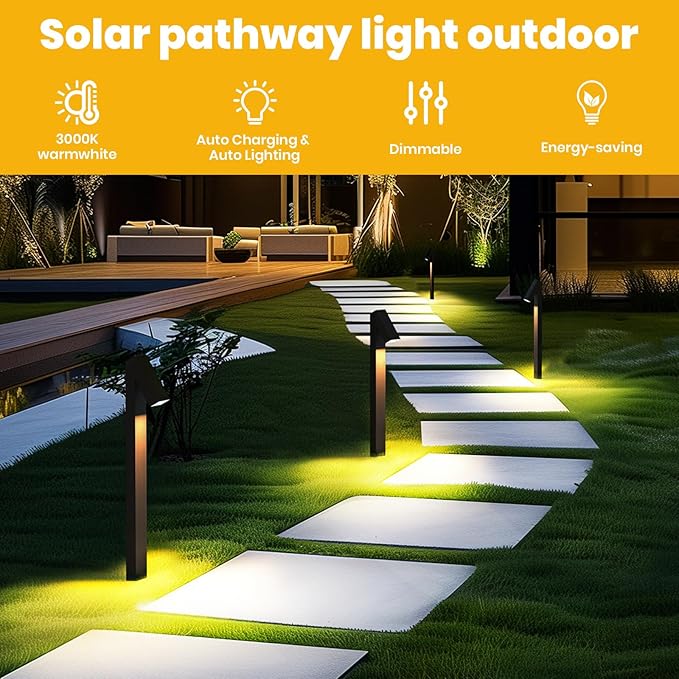 Solar Walkway Light, Dimmable Metal Solar Pathway Light Outdoor IP65 Waterproof, 3000K 500LM Solars Yard Lights for Yard Garden Patio Landscape Lawn-Ruum Studio Home