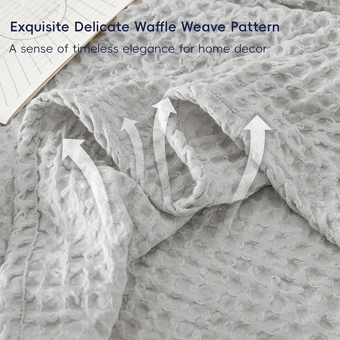 PHF Ultra Soft Waffle Weave Blanket Twin Size 66"x 90"- Washed Lightweight Breathable Cozy Woven Blanket for Bed - Aesthetic Decor for Couch Bedding Sofa Home Car - Light Grey-Ruum Studio Home