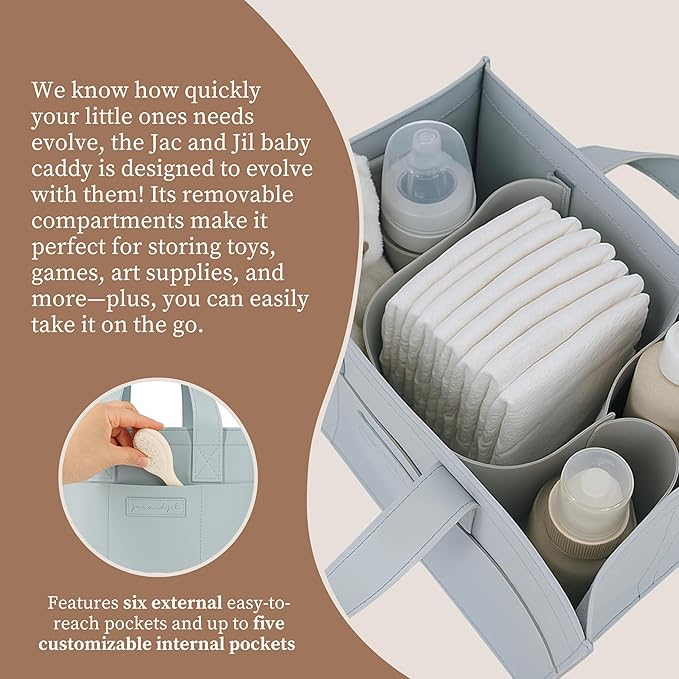 Premium Vegan Leather Baby Diaper Caddy Organizer – Portable Storage Basket for Newborn Essentials, Changing Table, Nursery, Car & Travel, Gifts for Baby Shower (Pastel Seafoam)-Ruum Studio Home