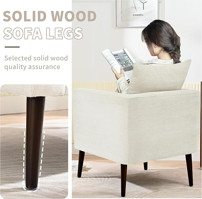 Barrel Accent Chair with Back Pillow, Large Upholstered Armchair with Solid Wood Legs Modern Reading Chairs for Living Room Bedroom-Ruum Studio Home