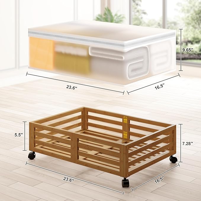Under Bed Storage Containers With Wheels - 2 Pcs Bamboo Wood Rolling Underbed Shoe Storage Bins With Dust Bags for Clothes Blankets, Duvet Covers Snacks Toys (Walnut)-Ruum Studio Home