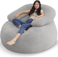 HABUTWAY Bean Bag Chair with U-Shaped Pillow for Adult and Kids Big BeanBag Chair with Filling Ultra Soft Teddy Fleece Couch Chair with Washable Cover for Living Room Bedroom, Light Grey & Light Grey-Ruum Studio Home