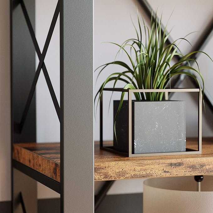 IRONCK Bookshelf Double Wide 6-Tier 76" H, Open Large Bookcase, Industrial Style Shelves, Wood and Metal Bookshelves for Home Office, Easy Assembly-Ruum Studio Home