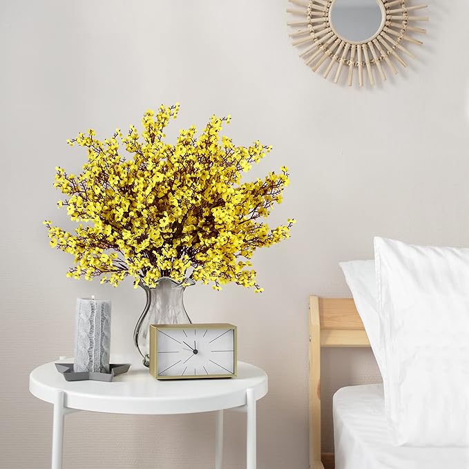 Sggvecsy 15 Pcs Babys Breath Artificial Flowers Gypsophila Bouquets Bulk Real Touch Fake Silk Flowers for Home Wedding DIY Floral Arrangement Kitchen Table Centerpiece Festival Decoration (Yellow)-Ruum Studio Home