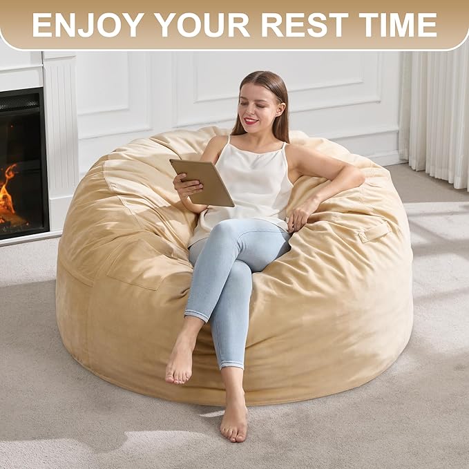 Hobestluk 4FT Bean Bag Chair Giant Bean Bag Chairs for Adults Large Bean Chairs with Removable Cover, Beanbag Chair with Filler, Adult Bean Bag Chairs for Living Room, Bedroom-Ruum Studio Home