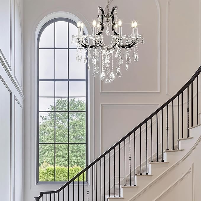 Modern Crystal Chandeliers, Black Chandelier Light Fixtures, 29''Candle Chandeliers for Staircase Hallway Living Room Entryway, 8 Lights-Ruum Studio Home