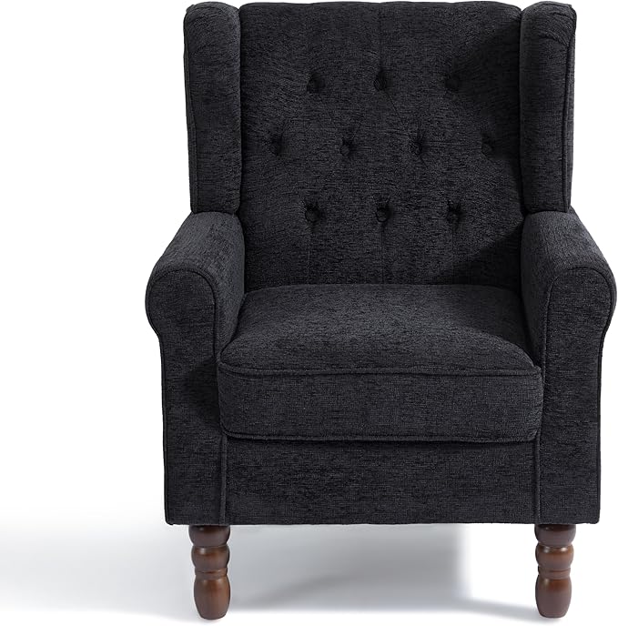 Accent Chair, Upholstered Armchair with Button Tufted High Back & Solid Wood Legs, Comfy Wingback Reading Single Sofa Chair for Small Spaces, Living Room, Bedroom (Blue, Set of 2)-Ruum Studio Home