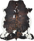 Natural Cowhide Rug for Home & Office Premium Dark Tricolor Cowhide Rug with Unique Dark Brown, Black & White Patterns- Cow Hide Rugs Made with Tanned Leather - Cow Hide Rugs 6x6-7 ft-Ruum Studio Home