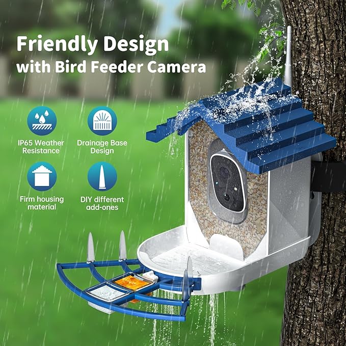 Smart Bird Feeder with Camera Solar Powered & AI Bi rd Identification, 2.4Ghz WiFi Bird feeders for Outdoors, 2K Live Video, Nstant Arrival Alerts - Best Gifts for Bi rd Lovers（Indigo Blue）-Ruum Studio Home