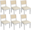 Westice Rattan Dining Chairs Set of 6, Farmhouse Natural Dining Room Chairs with Upholstered Cushion, Wood Armless Chairs for Kitchen/Restaurant, White-Ruum Studio Home