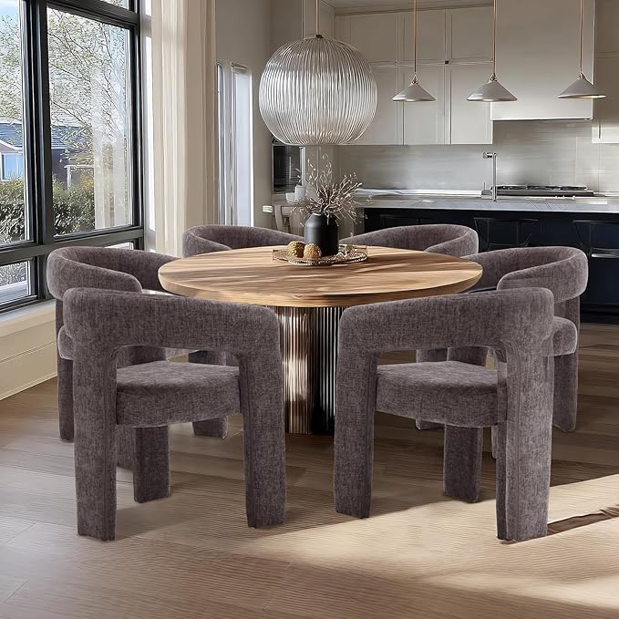 Charcoal Grey Chenille Dining Chairs Set of 2, Modern Barrel Dining Room Chairs Upholstered Accent Chair with Arms and Round Back for Living Room Kitchen Armchair No Assembly Needed-Ruum Studio Home