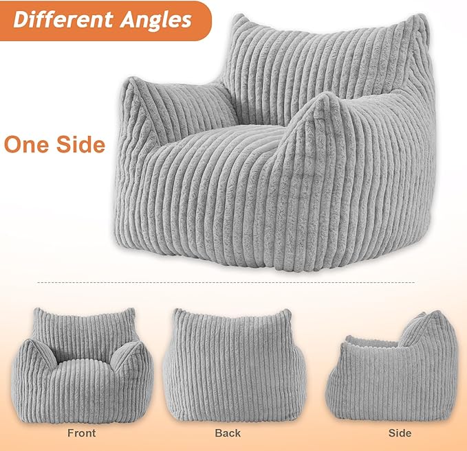 Giant Bean Bag Chairs for Adults with Filling Plush Fluffy Bean Bag Chairs for Teens with Armrests Comfy BeanBag Lazy Couch Sofa Chair for Bedroom Living Room Reading-Ruum Studio Home