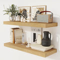 Floating Shelves 36 Inch Long, 12 Inch Deep Floating Shelves for Wall, 36 x 12 Shelves for Wall Storage & Display, 2" Thick Floating Shelf for Bathroom, Living Room, Bedroom, Oak Color, Set of 2-Ruum Studio Home