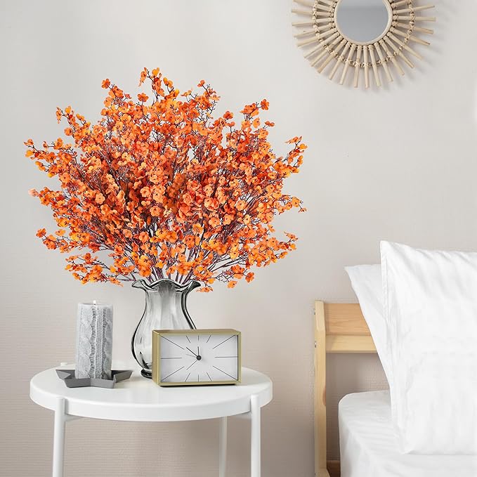 Sggvecsy 15 Pcs Babys Breath Artificial Flowers Gypsophila Bouquets Bulk Real Touch Fake Silk Flowers for Home DIY Floral Arrangement Table Centerpiece Fall Autumn Decoration (Fall Orange)-Ruum Studio Home