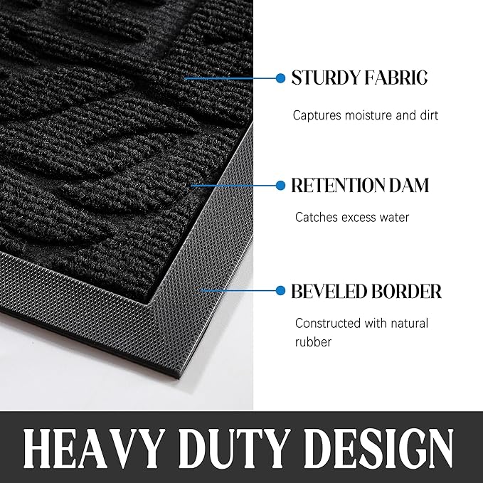 Yimobra Welcome Mat Outdoor, 29.5x17 Waterproof Door Mat Outside Entrance, All-Weather Non Slip Front Door Mat, Low-Profile Entryway Mat Indoor, Porch and Patio, Black-Ruum Studio Home