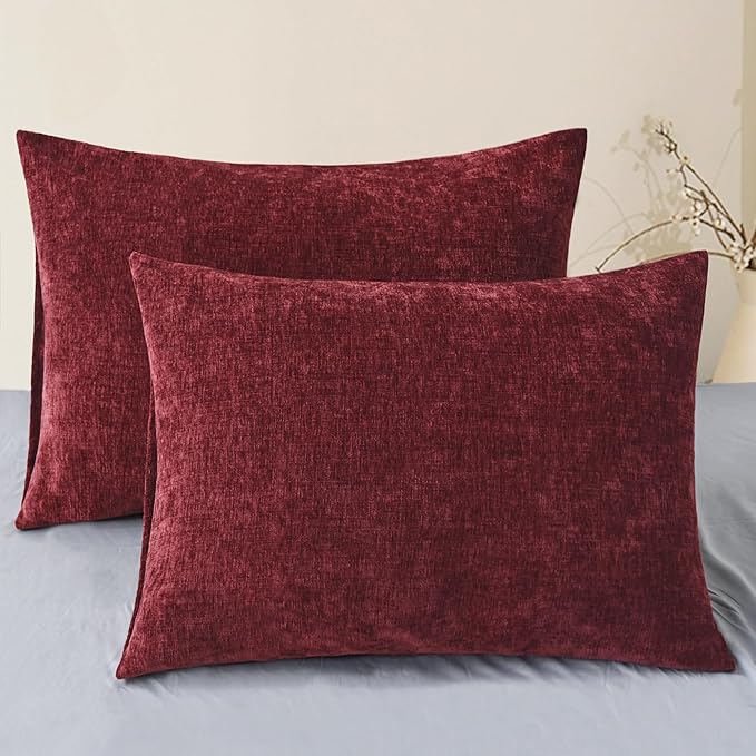 CaliTime Throw Pillow Covers Decorative 20 X 26 Inches Pack of 2 Cozy Chenille Standard Pillow Shams Cases for Couch Sofa Bed Living Room Home Burgundy-Ruum Studio Home