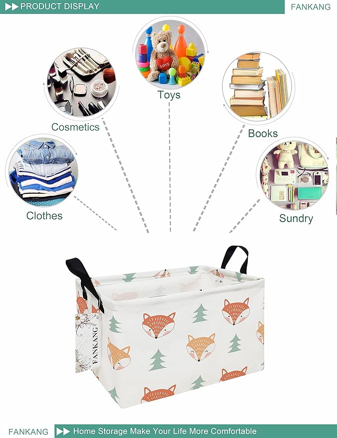 FANKANG Storage Bins, Nursery Hamper Canvas Laundry Basket Foldable with Waterproof PE Coating Large Storage Baskets for Kids Boys and Girls, Office, Bedroom, Clothes,Toys(Rec-Fox ）-Ruum Studio Home