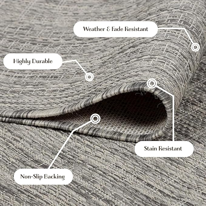 Adiva Rugs Outdoor Indoor Area Rug, Weather Resistant, Easy to Clean, Stain Resistant Floor Mat for Dining Room, Backyard, Deck, Patio (Silver Weiss, 2'6" x 7')-Ruum Studio Home