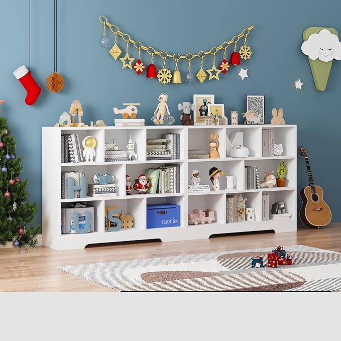 Book Shelf, 8 Cubes Storage Organizer, 3-Tier Open Shelf Wooden Bookcase, Freestanding White Bookshelf Cube Shelf for Bedroom, Living Room-Ruum Studio Home
