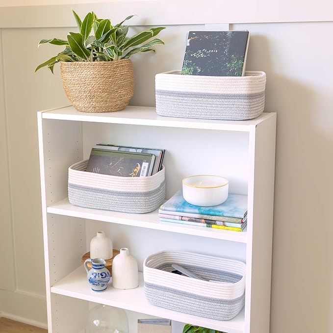 NaturalCozy 13.5”x8.5”x5.5” Storage Baskets for Shelves 3 Pack | Cotton Rope Woven Small Baskets for Organizing | Small Storage Bins for Nursery, Bathroom, Closet, Cube Shelf, Decorative, Gift-Ruum Studio Home
