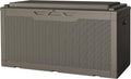JUMMICO 100 Gallon Resin Deck Box with Cushion, Waterproof Outdoor Storage Box with Lockable Lid for Garden Tools, Patio Cushions (Light Brown)-Ruum Studio Home
