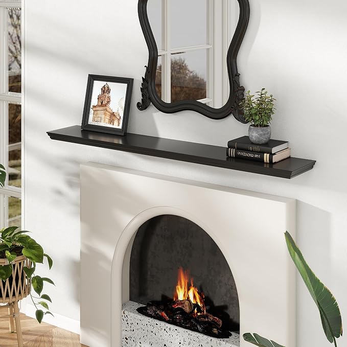 Floating Shelves for Wall, 55 Inch Long Wall Mounted Black Hanging Shelf for Kitchen, Living Room, Office, Bedroom, Bathroom, Retro Vintage Wood Bookshelf for House Decor-Ruum Studio Home