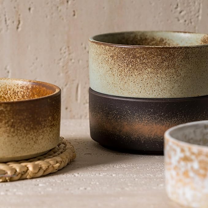 Ceramic Bowl Sets of 4, 4.5 Inches Mix Color, Small Bowls Set Farmhouse Vintage Color Bowls for Kitchen, 10 oz Bowl for Dessert, Dip, Side Dishes, Ice Cream, Fruit, Rice Dishwasher Microwave Safe-Ruum Studio Home