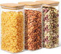 ComSaf 1.8 Qt Rectangle Glass Storage Containers with Lids, Glass Jars with Bamboo Lids, Clear Food Storage Jar, Sugar Coffee Containers, Pantry Storage Container for Pasta Rice Flour Oats Nuts Tea-Ruum Studio Home