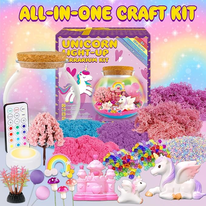 Unicorn Terrarium Crafts Kit for Kids-LED Night Light Up & Remote Unicorn Birthday Gifts Toys for Girls Ages5 6 7 8 9 10 Year Old-Christmas Gifts for Girls-Ruum Studio Home