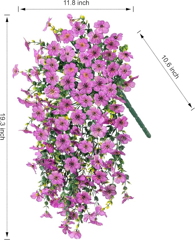 Artificial Faux Hanging Flowers Plants for Outdoor Decor, 2 PCS Outside Fake Silk Violets with Eucalyptus UV Resistant Realistic Daisy Trailing Vines for Planter Front Door Balcony Patio Yard, Purple-Ruum Studio Home