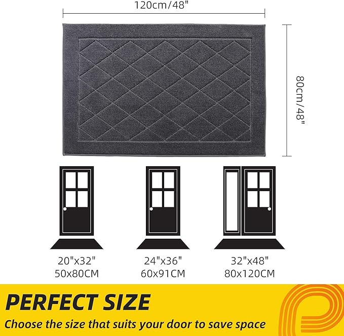 JSEI Dirt Trapper Door Mat 32"x48", Non-Slip Washable Entryway Mats, Dog Door Mat, Stain Resistant and Absorbent Floor Mats, Low Profile Welcome Mat for Front Back Door, Dark Grey-Ruum Studio Home
