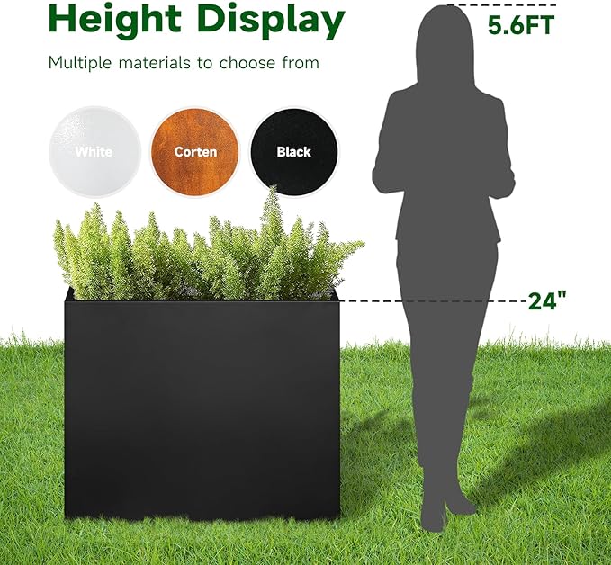 Galvanized Steel Metallic Heavy Planter for Outdoor Plants Metal Outdoor Planter Spliced Flower Box with Partitions for Outside,Indoor,Garden (Black, 24 * 10 * 24)-Ruum Studio Home