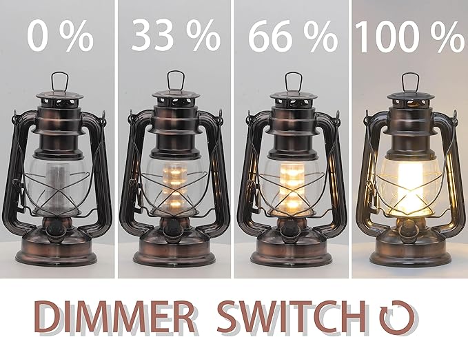 YAKii LED Vintage Lantern Metal Hanging Hurricane 12 LED Dimmer Switch Warm White Battery Operated Lantern Power Outage Indoor Camping Lighting Outdoor Brooklyn Decoration(Copper Pack of 8)-Ruum Studio Home