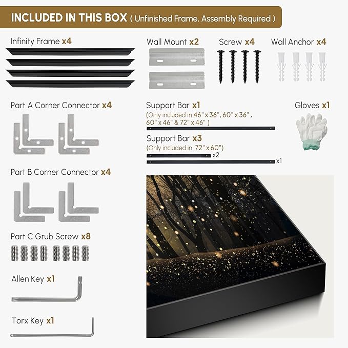 SIGNWIN 36"x46" Extra Large Framed Wall Art Magical Firefly Night Forest, Enchanted Woodland Scene for Home Living Room Bedroom Decor (Frame Assembly Required)-Ruum Studio Home