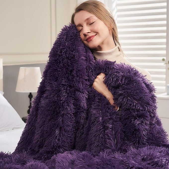 GONAAP Fuzzy Faux Fur Throw Blanket Purple Super Soft Cozy Plush Fuzzy Shaggy Blanket for Couch Sofa Bed (Purple, Throw(50"x60"))-Ruum Studio Home