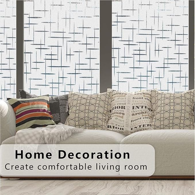 Finnez Frosted Window Film Non-Adhesive, Frosting Privacy Film for Glass Windows, Self Static-Cling Decorative Window Cling for Home Office UV Protection Cross Pattern 45.2 x 157.4 inches