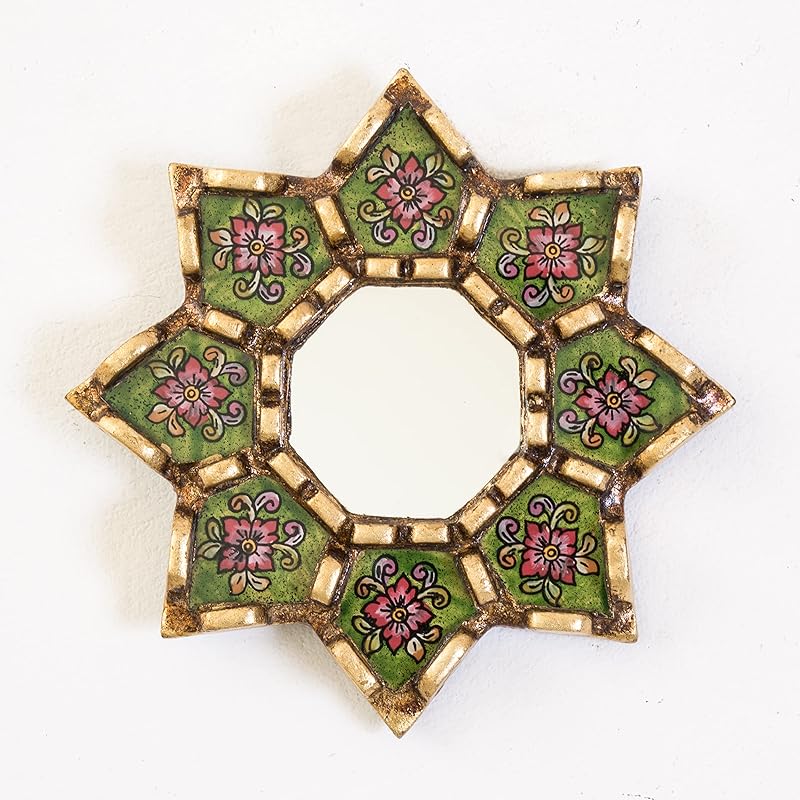 Small Decorative Wall Mirror set of 3 - Accent mirrors of 6in for wall decor, Peruvian Mirrors Vanity with bronze leaf-Ruum Studio Home