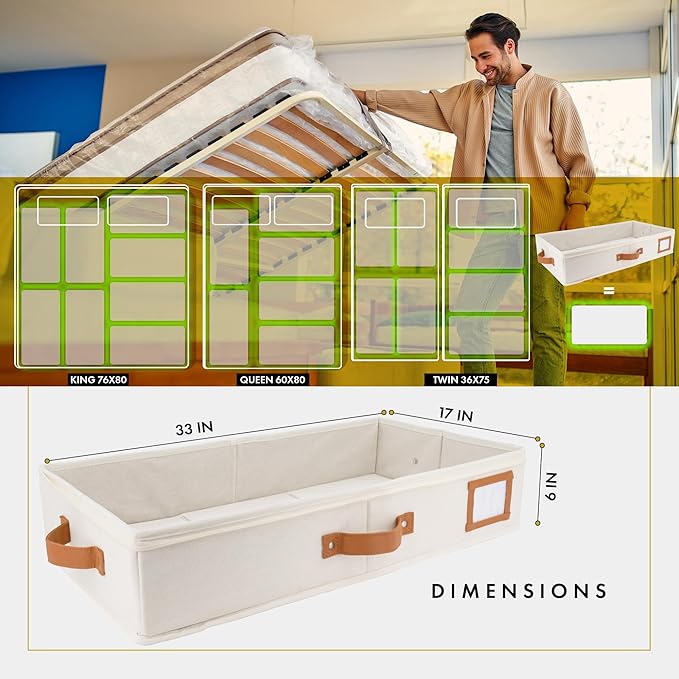 HOMELUX THEORY 2pc Under Bed Storage Containers, Bedroom Under the Bed Drawer Storage Organizer with Bins and Lids, Large Underbed Clothes Storage Box Ideal for Blanket, Fabric, & Shoes (Ivory)-Ruum Studio Home