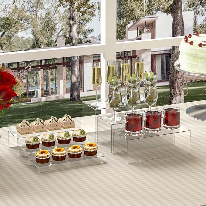 Rectangular Acrylic Display Risers 6pcs, Clear Display Storage Stands, Acrylic Display for Funko Pop Figure, Desserts, Cupcake, Toys, Collectibles, Merchandises- 12-1'', 2'', 3'', 4'', 5'', 6''-Ruum Studio Home