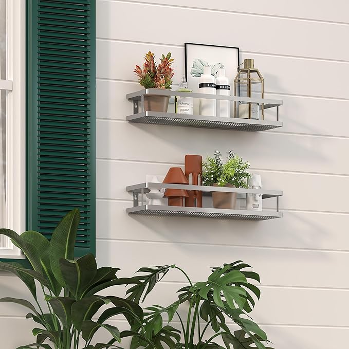 PUSDON Metal Wall Hanging Basket 2 Packs DIY Suitable for Multiple Scenes - Large Silver Grey Guardrail-Ruum Studio Home