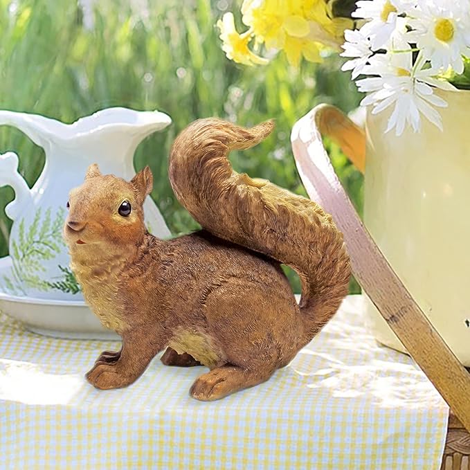Design Toscano Scamper the Woodland Squirrel Outdoor Garden Statue, 7 Inch Tall, Cast Stone Resin, Brown Finish-Ruum Studio Home