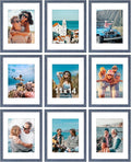 Vittanly 11x14 Picture Frames Set of 9, Shatter Resistant Plexiglass, Display 8x10 Pictures with Mat or 11x14 without Mat, Photo Frames for Wall or Tabletop, Engineered Wood, Navy-Ruum Studio Home