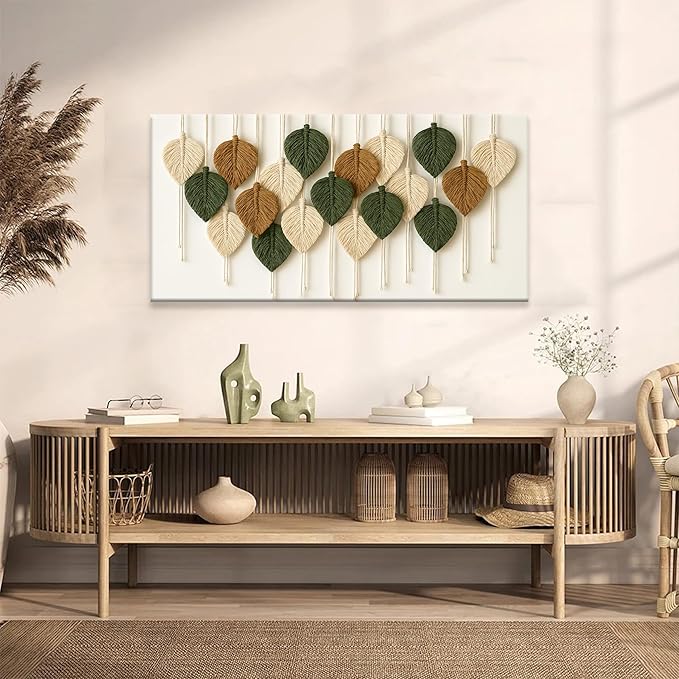 Boho Wall Art Chic Home Wall Art Modern Multicolor Leaves Feather Canvas Wall Art Decor For Living Room Bedroom Apartment Kitchen 24"W X 48"L Ready To Hanging-Ruum Studio Home
