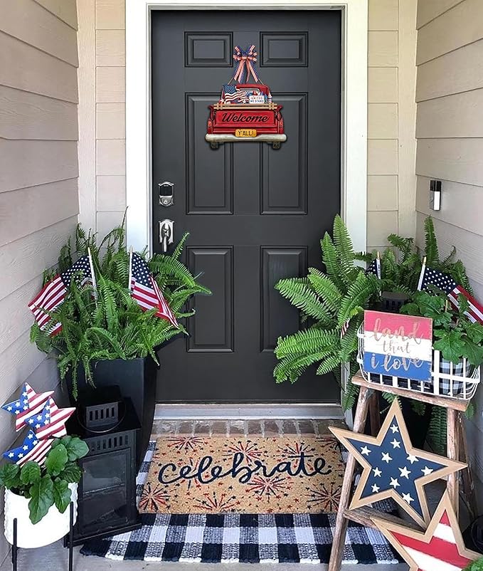 Interchangeable Welcome Sign for Front Door Red Farmhouse Truck Decor Hanging Sign with 11 Interchangeable Seasonal and Holiday Decor Signs 12x14 in. (Country Rustic)-Ruum Studio Home