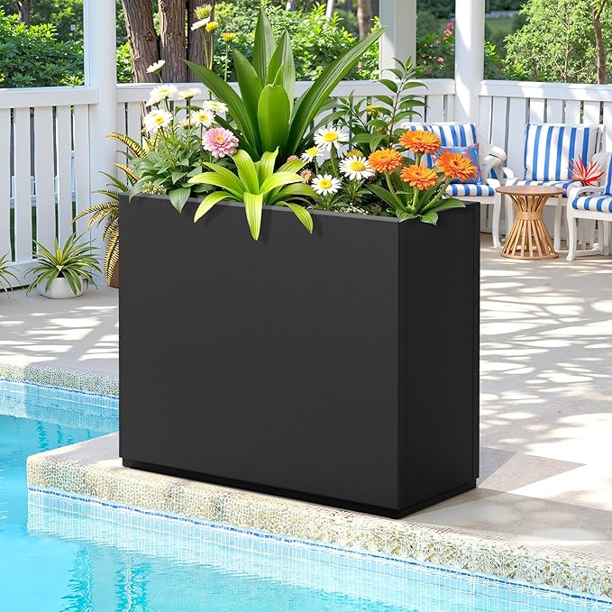 FENCY Metal Planter Box, Large Rectangular Planters for Outdoor Plants, Outdoor Tall Planters with Drainage Holes, Black Metal Planters (30" L x 12" W x 24" H)-Ruum Studio Home