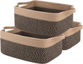 OIAHOMY 3 Pack Storage Baskets for Organizing, Woven Cotton Rope Basket for Shelves, Closet Organizer Bins with Handles, Rectangle Toy Organization, 13.78''×9.84''×5.5'', Brown & Black-Ruum Studio Home