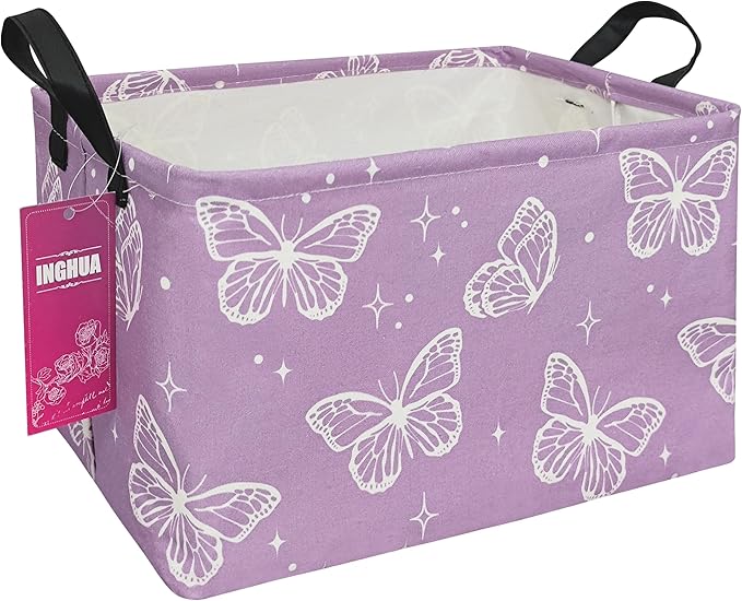 Rectangular Storage Basket Fabric Organizer Bin for Toys,Books,Clothes,Gifts,Pets-Perfect for Home,Office,Nursery,Dorm,Shelf(Rec-butterfly )-Ruum Studio Home