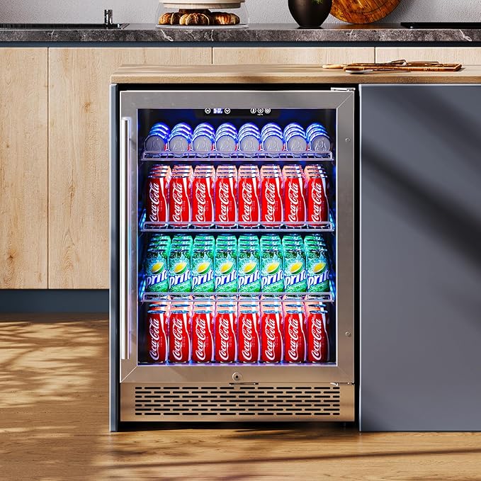 Albott Beverage Refrigerator-24 In fridge with Glass Door, Adjustable Shelves and LED Touch Panel, Under Counter Design for Wine Beer, Built-In or Freestanding Use, 34-64℉-Ruum Studio Home