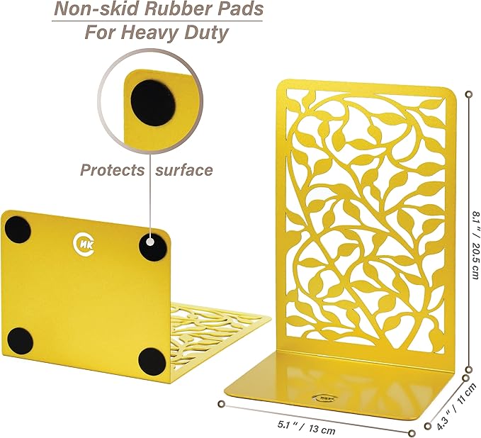 CNK Book Ends Bookends for Decorative Books Holder Bookend Shelves End Hold Heavy Duty Holders Stoppers Metal Stopper Cute Boho Bookshelf Holds Cookbook Office Home Set of 4 Bookends Pair Gold-Ruum Studio Home